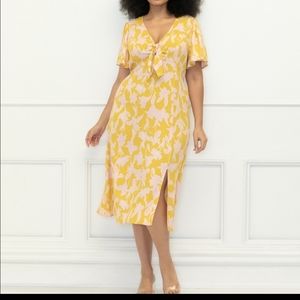 ELOQUII ELEMENTS 20 YELLOW & PINK MIDI DRESS